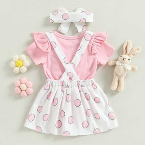 Clothing Sets Summer Easter Infant Baby Girls Clothes Set Solid Color Short Sleeve Romper Rabbit Straps Skirts Overalls Headband