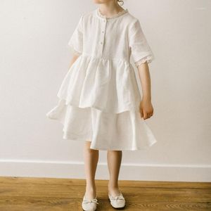 Mädchen Kleider 2023 Baby Mädchen Geschichteten Kleid Säugling Weiß Prinzessin Party Kleinkinder Vorne Botton Ballkleider Kinder Casual Süße Outfits