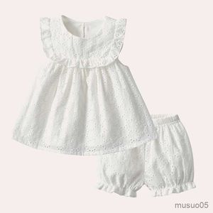 Vestidos de menina recém-nascido conjunto de roupas de verão para meninas roupas infantis princesa vestido de batizado + shorts roupas de bebê menina branco