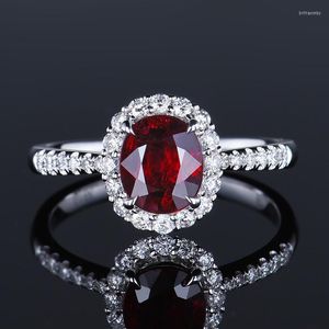 Cluster Rings Classic Natural Ruby Red Stone For Women 925 Sterling Silver Fashion Anniversary Jewelry Girls Christmas Day Gift