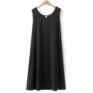 Plus Size Dresses Tank Women 2023 Summer Black Cool Sleeveless One-Piece Oversized Curve Clothes K1-H8075