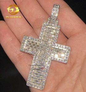 Jóias religiosas de Zuanfa Slata Solid Iced Out VVS Gra Baguette Moissanite Diamond Cross Pinging