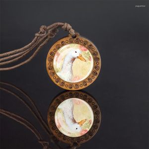 Pendant Necklaces Fashion Delicate Duck Necklace Cute Art Glass Rope Chain Wooden Animails Charm Jewelry Gifts