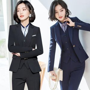 Women's Two Piece Pants Spring And Autumn Business Wear Female Suit Temperament Vest Three-Piece Interview Formal Dress Front Stage Work