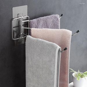 Hooks Bathroom Multi-bar Rotating Towel Rack Stainless Steel Hanger Free Perforated Kitchen Rag Holder Shelf