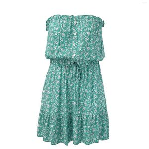 Casual klänningar Pretty and Strapleless Flower Dress for Women Beach Vacation Summer Smocked Sundress Girls Robe Femme