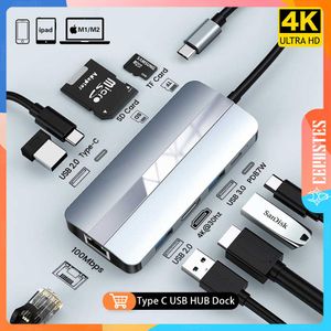 Hubs CeraStes Tipo C USB Dock Dock Station Splitter 3.0 2.0 RJ45 VGA SD TF Lettore di schede PD 100W 87W Caricatore HDMicompatibile per laptop