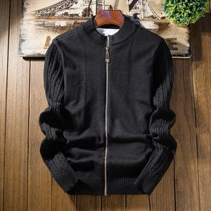 Camisolas masculinas 2023 Autumn e inverno Versão coreana de cor sólida zíper do cardigan suéter masculino fino fino robusto malha de malha jaqueta