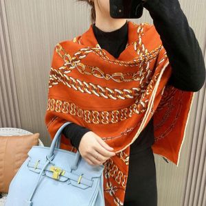 Scarves Winter Brand Large Scarf Rolled Hems Cashmere Wraps Belt Print Women Warm Cape Stole Orange Blanket 130 Bandanas