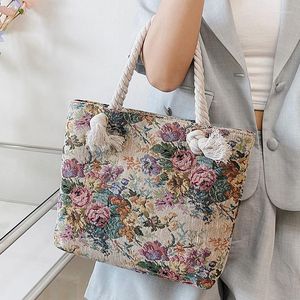 Borse da sera Borsa di tela fresca Borsa da donna in corda di fiori coreani estivi Borsa in tessuto lavorato a maglia Borsa jacquard con pittura a olio Monet