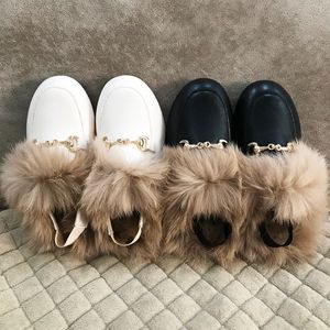 Slipper Winter Kids Fur Princess Shoes Mabon Girls Brand Leather Slides Дети скользят на тапочках для малышей модные платья.
