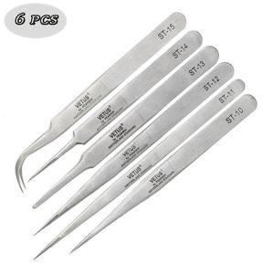 Pincéis 6pcs Pinças de extensão de cílios VETUS st 15 para Nail Art Cílios postiços Pinças de sobrancelha Pinças de sobrancelha Clipe Ferramentas de maquiagem profissional