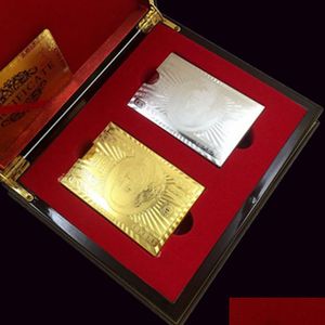 Andra festliga festförsörjningar Luxury Gold Foil Dollar Poker Card Set Collection Euro Spelkort Vattentäta pund Pokers med Red DH3ty