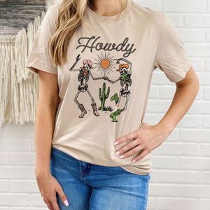 Футболка Howdy Skeleton Cowgirl Футболка в западном стиле Винтажная женская футболка в стиле хиппи в стиле бохо Женская милая забавная футболка с рисунком Ретро футболка