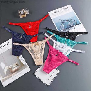 Slips Höschen Frauen Sexy Dessous Spitzenhöschen Tangas Perlenanhänger Spitze Stickerei G-String Verstellbarer T-Rücken Slip Unterwäsche Damenhöschen T230601