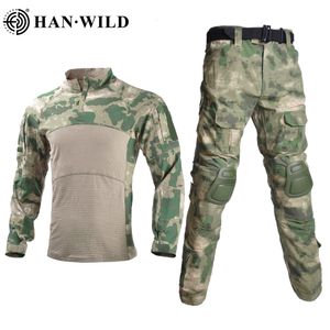 狩猟セット戦術的なスーツ軍服のスーツキャンプ迷彩服を狩りの衣服シャツ軍隊パンツパンパッドペイントボールセット男性衣類230530