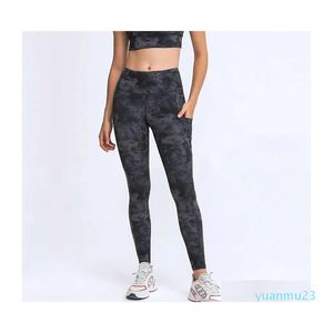 Roupa de ioga L128 feminina Elastano com bolsos de alta qualidade para esportes em academia Leggings elásticas femininas Fitness geral Calças largas