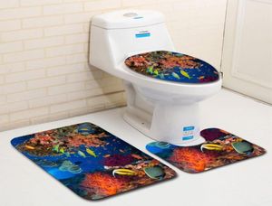 Ocean Underwater World Print Print Want Bath Set Microfiber Mats коврики туалет