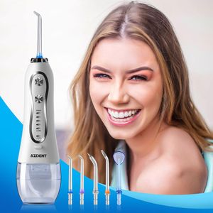 Sbiancamento AZDENT HF5 Filo interdentale elettrico portatile 5 modalità Irrigatore orale Serbatoio da 300 ml USB ricaricabile Detergente per denti 5 punte a getto Filo interdentale