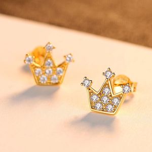 New Fashion Cute Princess 3A Zircon Crown Stud Earrings Women Luxury Brand s925 Silver Earrings Charming Female 18k Gold Plated Earrings High-end Jewelry Gift