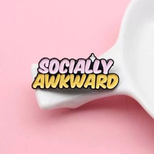 Cute Small Funny SOCIALLY AWKWARD Enamel Brooches Pins for Women Christmas Gift Demin Shirt Decor Brooch Pin Metal Kawaii Badge