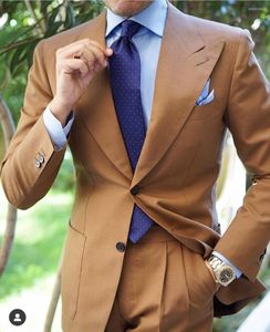 Mäns kostymer klassiska affärer brun 2 stycken blazer byxor kostym set män senaste kappa pant design höst mode fasta smala bröllop set
