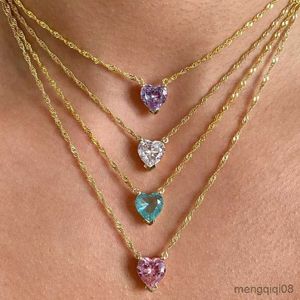 Hänge halsband zirkonhjärta för kvinnor rostfritt stål kedja vit rosa halsband femme bröllop estetiska smycken gåva