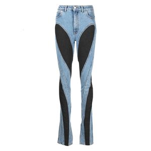 Women's Jeans Womens Jeans Skinny Black Blue Spliced Midhigh Waist Casual Female Full Length Denim Pants 230530