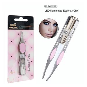 Brushes 1PC LED Eyebrow Tweezer Oblique Tip Stainless Steel Eyebrow Trimming Clip Eye Hair Removal Prune False Eyelash Clamp Makeup Tool