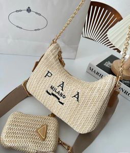 3AA Summer Straw bag hobo designer shoulder crossbody bags ladies chain tote bag composite handbag with coin purse Woman Handbags Chest pack lady