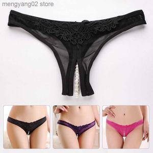 Briefs Panties Ladies Lace Briefs Women Erotict Opening Crotch Panties Thongs G-string Lingerie Sexy Underwear With Pearls Massaging Bead T23601