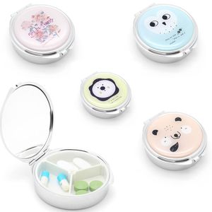 Rings Portable Cute Travel Pill Box with Mirror Metal Round 7 Days Weekly Medicine Pill Container Case Jewelry Necklace Ring Organizer