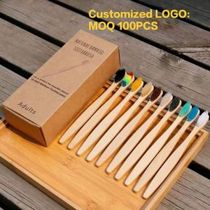 Escova de dentes 100 pçs adulto eco amigável escova de dentes de bambu reutilizável portátil de madeira macia escova de dentes livre personalizado