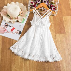 Girl's Dresses 2023 New Young Girls White Sling Dress Kids Backless Sleeveless Flower Lace Embroidery Wedding Party Robe Princess Clothes 3-8Y AA230531