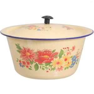 Bowls Enamel Basin Lid Salad Bowl Tureen Tub Retro Style Soup Pasta Holder Container Home Ramen Pot Handwashing