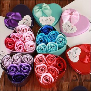 Party Favor Heart Shaped Soap Flower Gift Box Scented Bath Body Petal Wedding Decor Artificial Rose DH1275 Drop Delivery Home Garden DHKA3