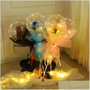 Party Decoration Valentines Day LED Rose Ball Luminous Colorf Bouquet Balloon Decorations Gifts Transparenta Ornament VTKY2257 Drop Dh74J