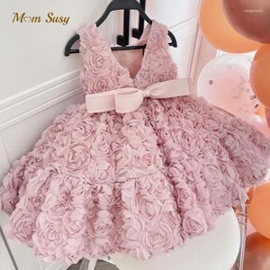 Abiti da ragazza Baby Princess 3D Flower Tutu Dress Infant Toddler Child Bow Vestido Abiti da sposa senza maniche per feste di compleanno 1-12Y