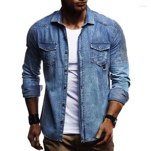 Camisas casuais masculinas 2023 jeans de primavera camisa de manga longa masculina lavada retro slim fit jean tops algodão de alta qualidade cowboy de rua de alta qualidade