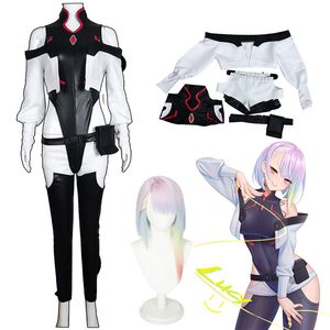 Tema Kostüm Anime Cyberpunk Edgerunners Lucy Cosplay Bodysuit Tulumlar Ceket Peruk Tam Takım Kadınlar İçin Cadılar Bayramı Kostümleri 230530