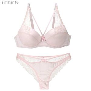 ブリーフパンティー2021 New Sexy Women BCD Cup Bra Sets Lace Thong Hollow Out Underwear Panties Intimante Brief Semall Girls Lingerie L230518