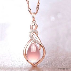 Hänge halsband enkla eleganta kvinnor rosa strasshalsband kedja smycken
