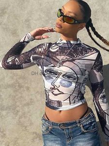 Женская футболка сексуальные топ-графические T для женской модной одежды сетчатой сетки с длинным рукавом летняя ропа де мухер Y2K Эстетическая уличная одежда женщина Tshirts T230531