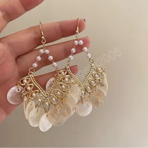 Fshion Jewelry Elegant Style Hollow Metal Natural Shell Dangle Earrings For Women Female Party Gift Accessories