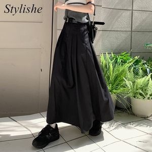 saia outono maxi saia preta 2022 japonesa cintura alta plissada saias longas femininas de verão vintage uma saia de linha garotas khaki estilo preppy estilo