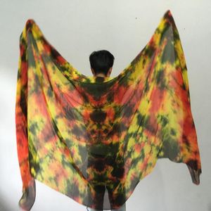 Stage Wear 2.5M Real Silk Veils For Women Dancing Tie-dyed Colorful Bellydance Fan Show Props Hand Scarf