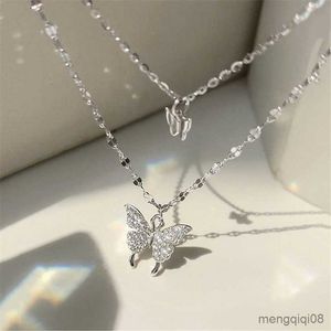 Pendant Necklaces Necklace for Women Butterfly Shiny Double Chain Anniversary Gift Jewelry