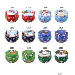 Inne świąteczne zapasy imprezy Śliczne pudełko na świąteczne pudełko na świąteczne Święto Santa Snowman Elk Print Candy Tea Candle Aromaterapy Jar Colorf Gif Dhptg