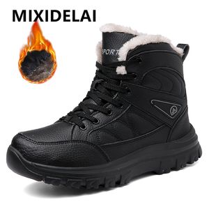 New Winter Leather Men Ankle Boots Plush Warm Men Snow Boots Outdoor Non-slip Hiking Boots Waterproof Winter Shoes Men Sneakers