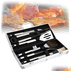 Bbq Tools Accessories Professional Outdoor Utensils Kit With Aluminum Box 6 Pieces Set Stainless Steel Barbecue Cooking Vt1145 Dro Dhyjc